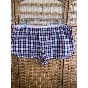 Y2K Aerie Brand Pink White Black Boxer Shorts Plaid Women's Size XL
